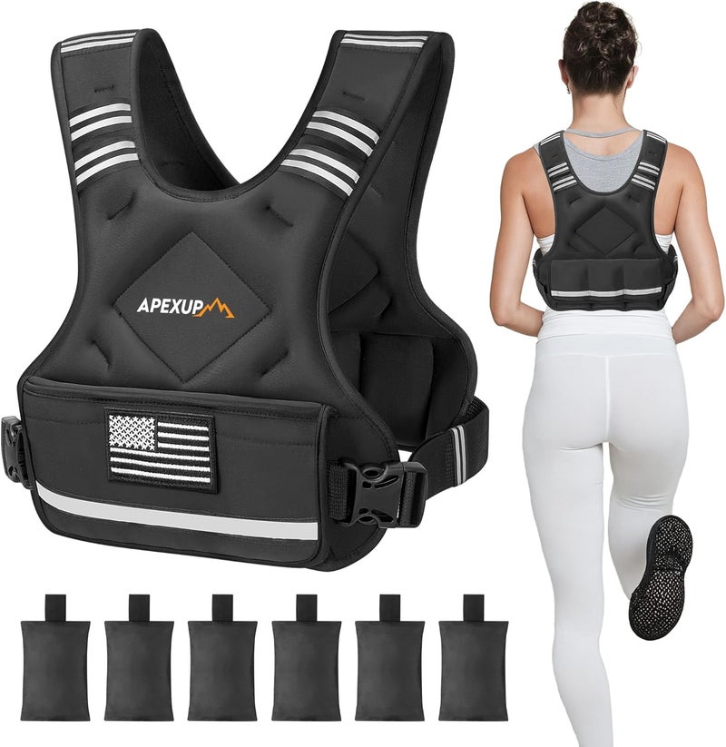 APEXUP Adjustable Weighted Vest, 4-10lb/12-18lb/20-32lb Vest with 6 Ironsand Weights and Large Pocket, Weight Vest for Men Women Strength Training, Running, Walking - Image 1
